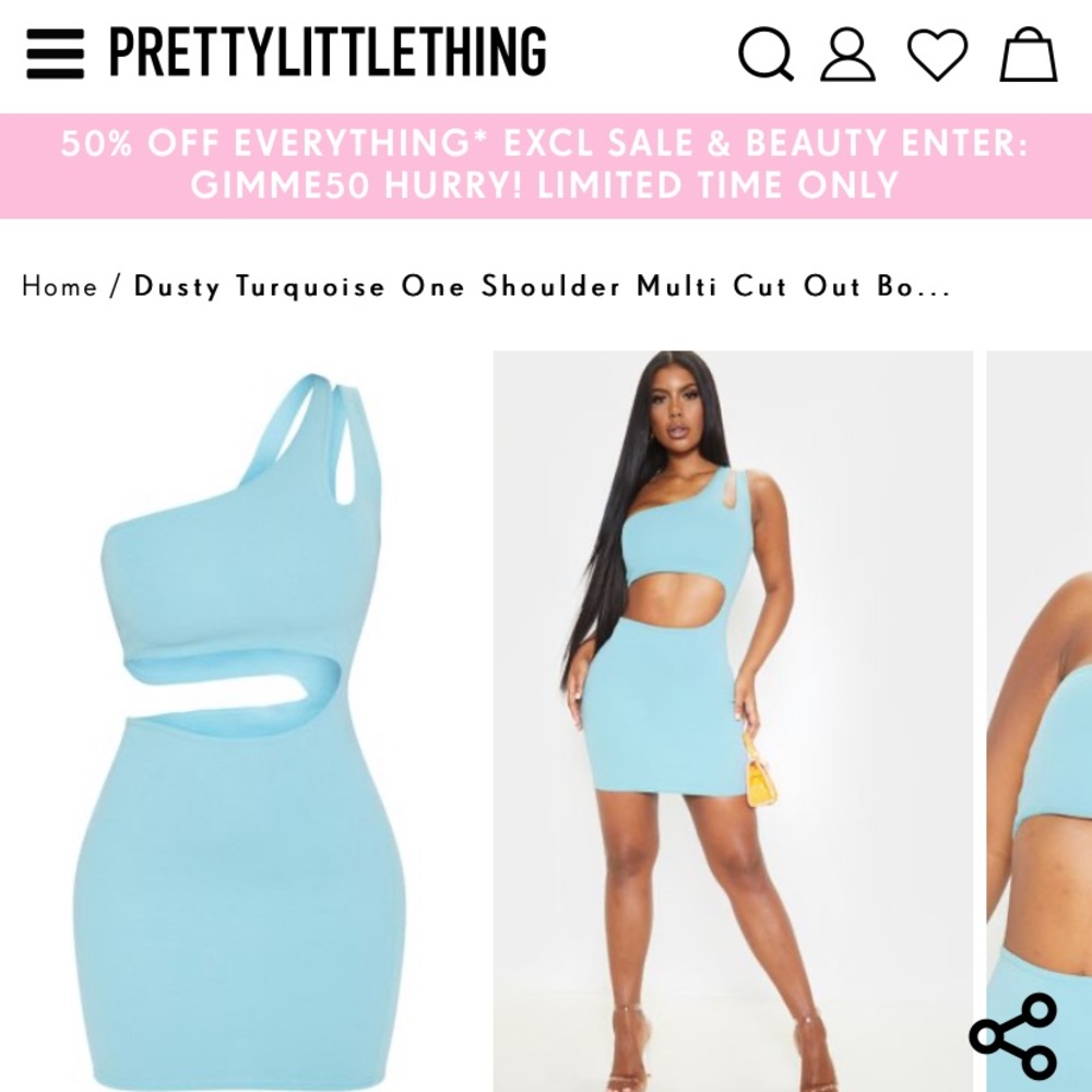 Turquoise One shoulder multi cut out dress NWT!